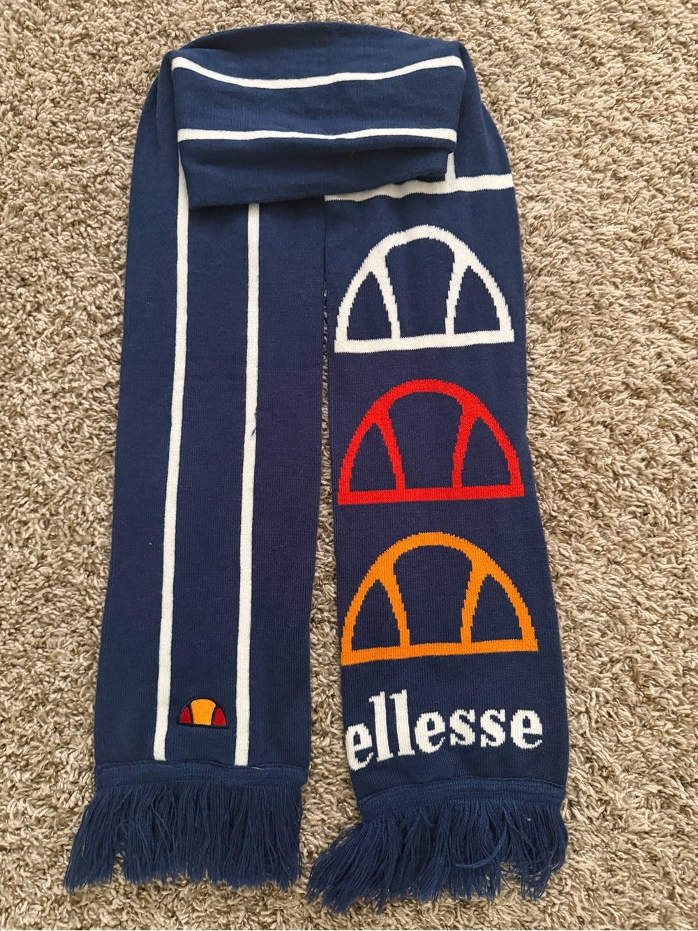 Ellesse Navy Scarf with White, Red and Orange Logo Arcs